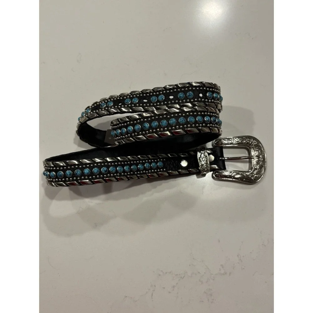 Kippys Black Leather Belt - Turquoise and Silver
